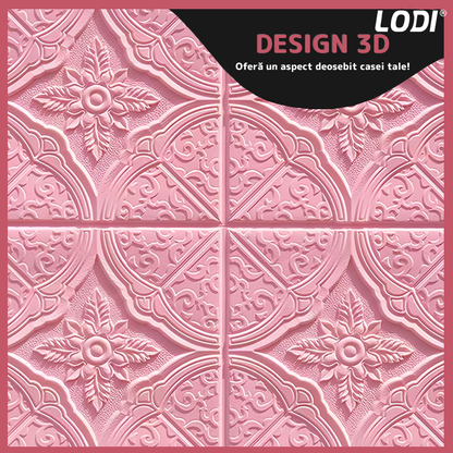 Set 10x Tapet 3D Lodi799, suprafata acoperire 4.9 mp, autoadeziv, Model Floral Diamant, perete/tavan, waterproof, usor de montat, design modern, 70x70 cm, roz