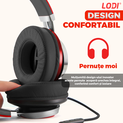 Casti Wireless Lodi962, overear, bluetooth 4.2, extra bass, blocare sunete externe, slot card TF, functii multiple, rosu
