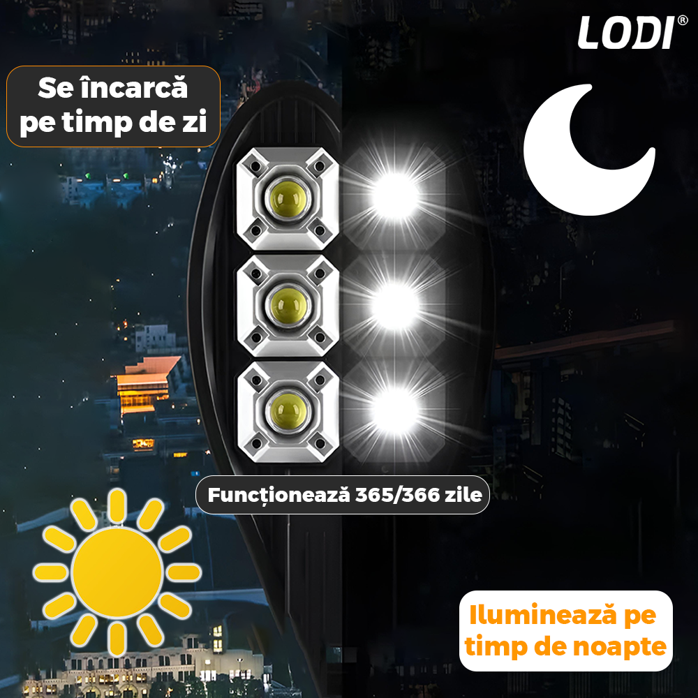 Lampa Solara Stradala 6 LED-uri Lodi866, tip bec, rotunda, control prin telecomanda, senzor de miscare, 3 moduri de iluminare, protectie IP65, Waterproof, exterior, negru