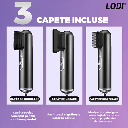 Uscator Profesional de Par 3 in 1 Lodi1083, aparat multifunctional coafare si uscare, 3 accesorii incluse, 1200W, negru