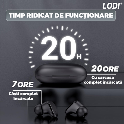 Casti Wireless  Lodi985, TWS, Bluetooth 5.0, afisaj digital, carcasa magnetica, sunet stereo, compatibilitate univesala, design compact, autonomie 7 ore,negru