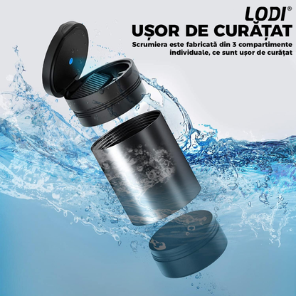 Scrumiera Auto Mini Car Ashtray Lodi112, indicator LED, deschidere inteligenta, interior metal, 3 compartimente detasabile, design elegant, negru