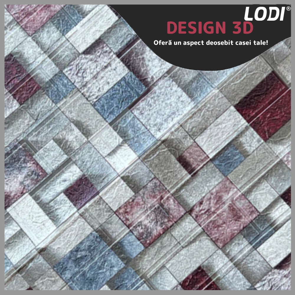 Set Tapet Caramida 3D Lodi®, Model Piatra Mozaic, autoadeziv, waterproof, usor de montat, design modern, 70x77 cm, multicolor