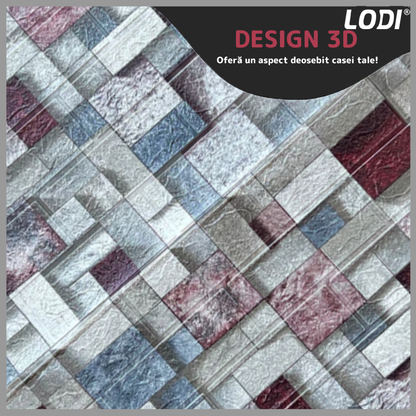 Set Tapet Caramida 3D Lodi®, Model Piatra Mozaic, autoadeziv, waterproof, usor de montat, design modern, 70x77 cm, multicolor