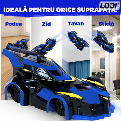 Masinuta Antigravitationala cu Telecomanda Lodi1428, urcare pe pereti si tavan, compatibila cu orice suprafata, rotire 360 de grade, senzor infrarosu, incarcare cu port USB, telecomanda intuitiva, albastru/negru