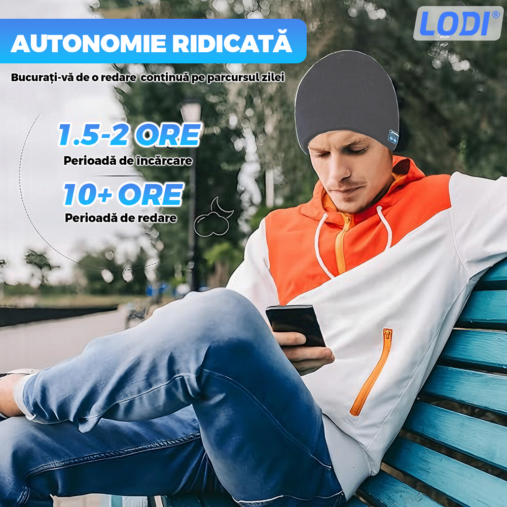 Caciula Bluetooth Unisex Lodi1494, hands-free, microfon, difuzoare stereo incorporate, sistem audio detasabil, curatare usoara, comoda, pentru alergare/drumetii, gri deschis