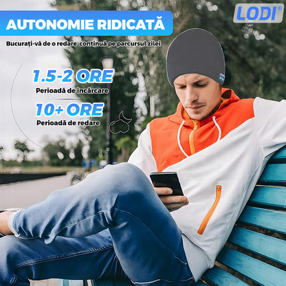 Caciula Bluetooth Unisex Lodi1494, hands-free, microfon, difuzoare stereo incorporate, sistem audio detasabil, curatare usoara, comoda, pentru alergare/drumetii, gri deschis