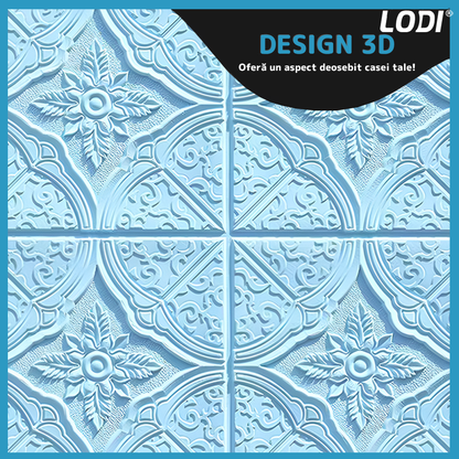 Set 10x Tapet 3D Lodi794, suprafata acoperire 4.9 mp, autoadeziv, Model Floral Diamant, perete/tavan, waterproof, usor de montat, design modern, 70x70 cm, albastru