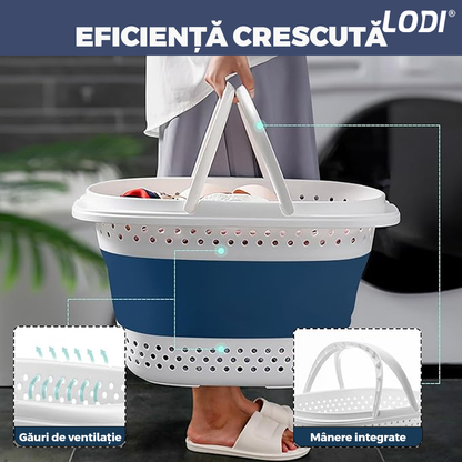 Cos de Rufe Pliabil cu Manere Lodi667, organizare si depozitare, multifunctional, compact, 42 litri, 50 x 38 x 29 cm, albastru