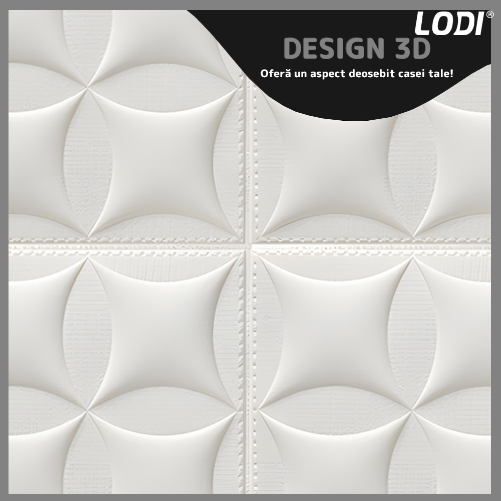 Set 10x Tapet 3D Lodi827, suprafata acoperire 4.9 mp, autoadeziv, Model Pernute, perete/tavan, waterproof, usor de montat, design modern, 70x77 cm, alb