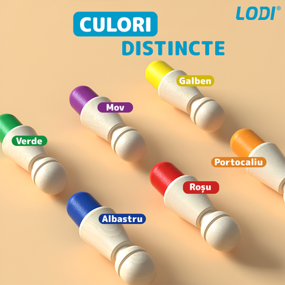 Joc de Memorie tip Sah Lodi1198, pentru copii, tabla de lemn rotunda, piese colorate, dezvolta abilitatile de memorare si inteligenta, zar inclus, multicolor