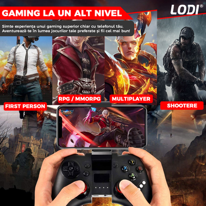 Controller Gamepad 3in1 Lodi463, Bluetooth, compatibil IOS/Android/PC, autonomie 20 ore, suport telefon reglabil, multiple functii, Negru