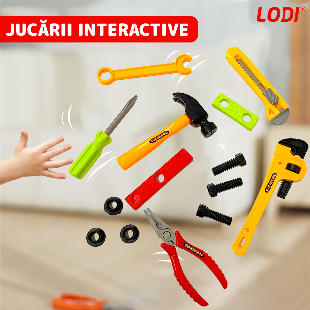 Set Trusa de Unelte si Scule Lodi475, jucarie de rol, 14 accesorii si cutie pentru depozitare. 37.5 x 21 cm, albastru