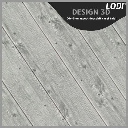 Set Tapet Panou 3D Lodi93, Model Lemn, suprafata acoperire 4.9 mp, autoadeziv, waterproof, usor de montat, design modern, 70x70 cm, gri