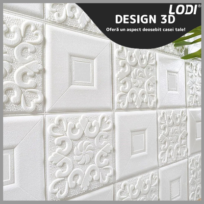 Set Tapet Mic 3D Lodi108, suprafata acoperire 3.06 mp, autoadeziv, perete/tavan, waterproof, usor de montat, design modern, 35x35 cm, alb