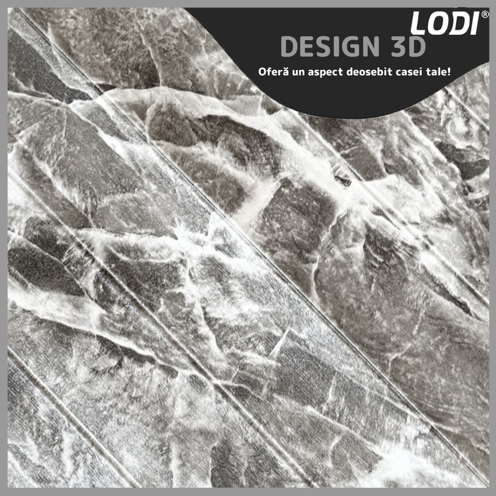 Set Tapet Panou 3D Lodi98, Model Marmura, suprafata acoperire 4.9 mp, autoadeziv, waterproof, usor de montat, design modern, 70x70 cm, gri