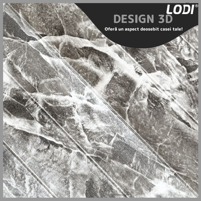 Set Tapet Panou 3D Lodi98, Model Marmura, suprafata acoperire 4.9 mp, autoadeziv, waterproof, usor de montat, design modern, 70x70 cm, gri