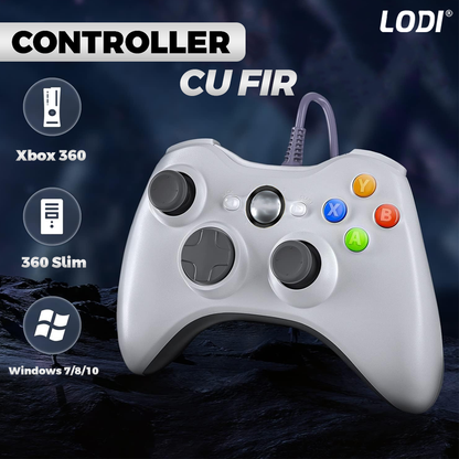 Controller de Joc cu Fir Lodi1426, compatibil cu Xbox 360/Slim/PC Windows 7/8/10, vibrații duble turbo cu 3 intensități, sensitivitate ridicată, cablu cu lungime de 2.5 m, alb