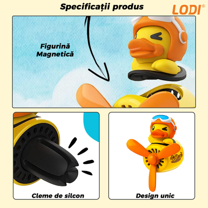 Difuzor Auto Aromaterapie Lodi336 car pilot yellow duck, kit odorizant, 2 arome cu extracte naturale incluse