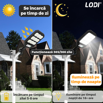 Lampa Solara Stradala 189 LED-uri Lodi860, senzor de miscare, 3 moduri de iluminare, protectie IP65, Waterproof, exterior, negru