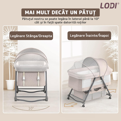 Patut Pliabil pentru Bebelusi Lodi309, 3 trepte de inclinare, sistem de blocare, plasa anti-insecte, cos depozitare, crem