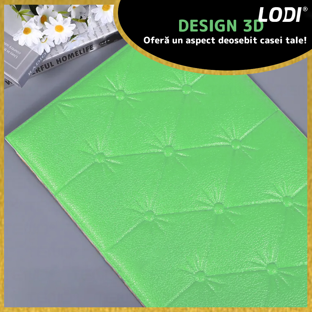 Set Tapet 3D Lodi388, suprafata acoperire 2.45 mp, autoadeziv, waterproof, design modern, usor de montat, 70x35cm, verde