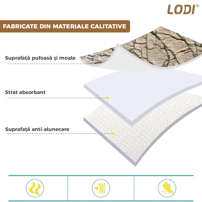 Set 2 Covorase de Baie Lodi448, anti-derapante, material moale, design modern, finisaj auriu, Model 18, 80x50 & 50x40cm, maro