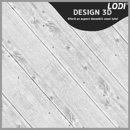 Set Tapet Panou 3D Lodi92, Model Lemn, suprafata acoperire 4.9 mp, autoadeziv, waterproof, usor de montat, design modern, 70x70 cm, gri deschis