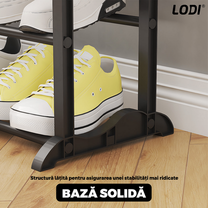 Pantofar tip Raft Lodi1126, pentru incaltaminte, 10 niveluri, capacitate mare, structura stabila, tevi din metal, 100 x 60 cm, negru