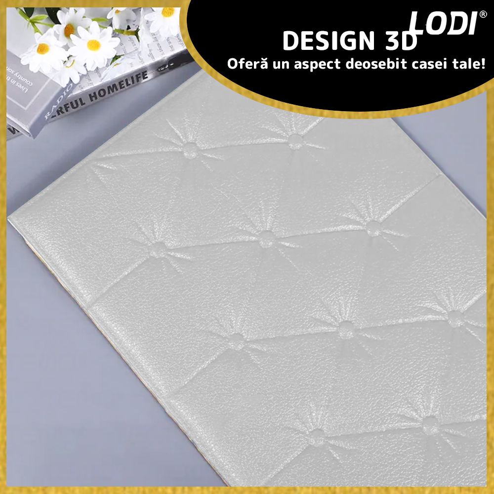 Set Tapet 3D Lodi385, suprafata acoperire 2.45 mp, autoadeziv, waterproof, design modern, usor de montat, 70x35cm, alb