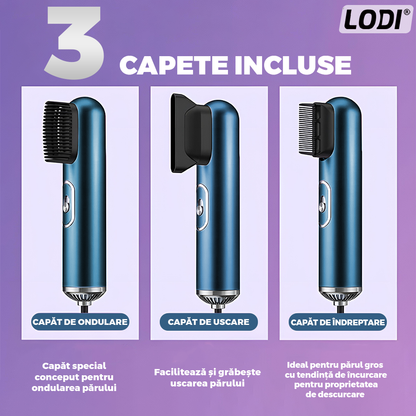 Uscator Profesional de Par 3 in 1 Lodi1085, aparat multifunctional coafare si uscare, 3 accesorii incluse, 1200W, albastru