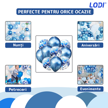 Set 10 Baloane Lodi725, Confeti, pentru Petreceri/Aniversari/Evenimente, o singura dimensiune, 2 culori, latex, albastru inchis