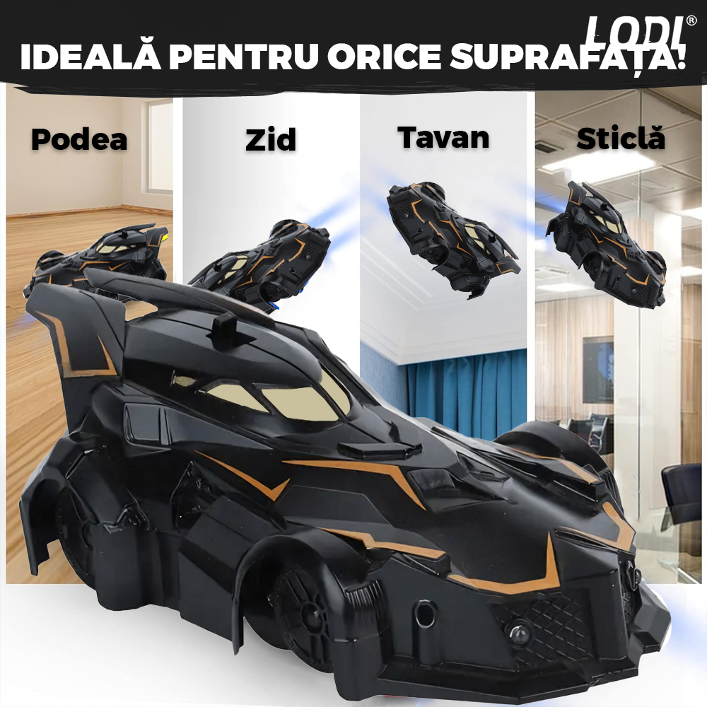 Masinuta Antigravitationala cu Telecomanda Lodi1429, urcare pe pereti si tavan, compatibila cu orice suprafata, rotire 360 de grade, senzor infrarosu, incarcare cu port USB, telecomanda intuitiva, negru