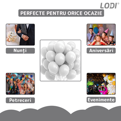 Set 100 Baloane Lodi251, pentru Petreceri/Aniversari/Evenimente, o singura dimensiune, latex, alb