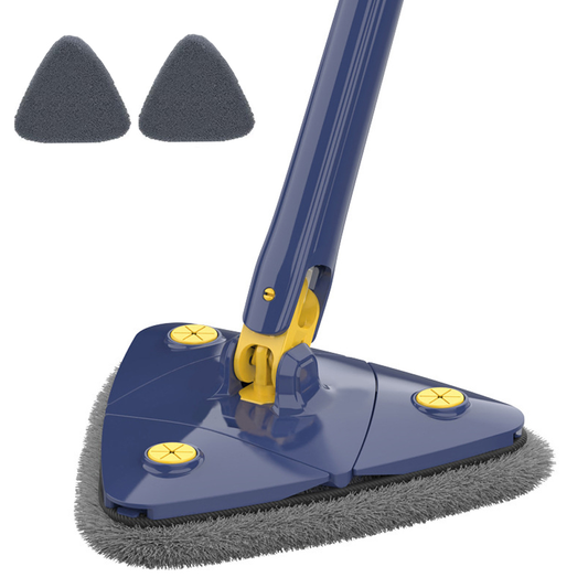 Mop cu Cap Triunghiular Lodi709, rotire 360 grade, telescopic, curatare usoara, 2 lavete incluse, 127 cm, albastru/galben