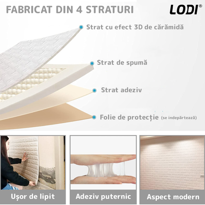 Set Tapet Caramida 3D Lodi51, suprafata acoperire 5.3 mp, autoadeziv, waterproof, usor de montat, design modern, 70x77 cm, alb
