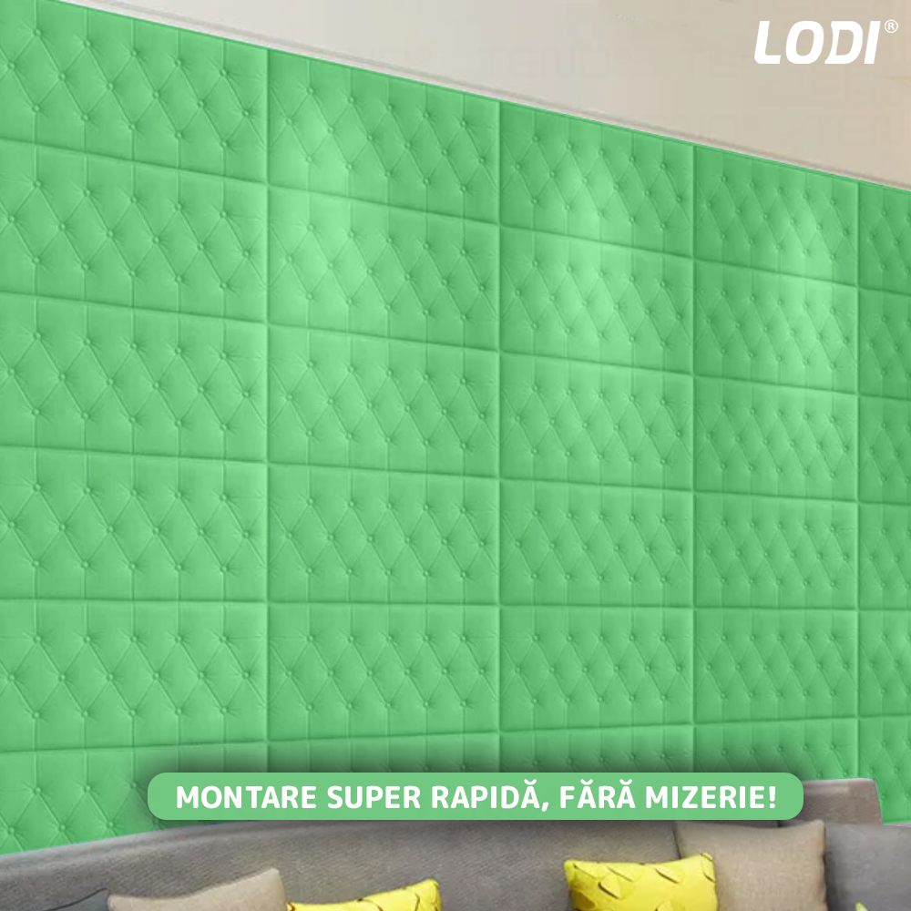 Set Tapet 3D Lodi388, suprafata acoperire 2.45 mp, autoadeziv, waterproof, design modern, usor de montat, 70x35cm, verde