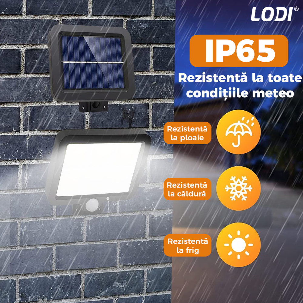 Lampa Solara 6 LED-uri Lodi888, senzor de miscare, control prin telecomanda, 3 moduri de iluminare, protectie IP65, Waterproof, exterior, negru
