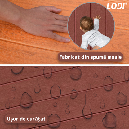 Set Tapet Panou 3D Lodi101, Model Lemn, suprafata acoperire 4.9 mp, autoadeziv, waterproof, usor de montat, design modern, 70x70 cm, maro inchis