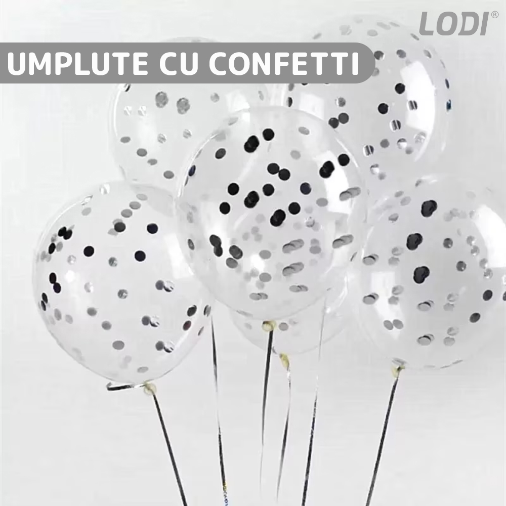 Set 15 Baloane Lodi260, Confeti, pentru Petreceri/Aniversari/Evenimente, o singura dimensiune, 3 culori, latex, argintiu/alb/transparent