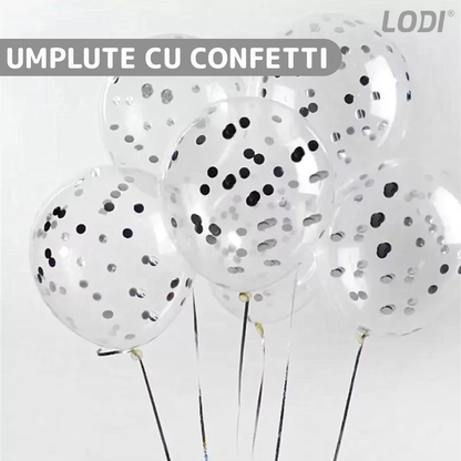 Set 15 Baloane Lodi260, Confeti, pentru Petreceri/Aniversari/Evenimente, o singura dimensiune, 3 culori, latex, argintiu/alb/transparent
