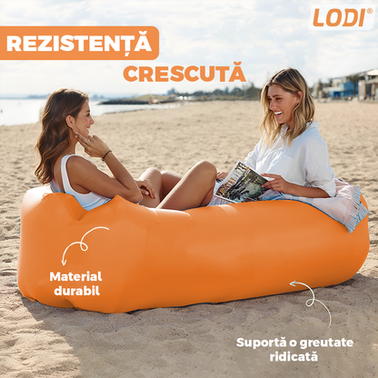 Saltea Gonflabila Tip Sezlong Lazybag Lodi1233, material rezistent, umflare fara pompa, pentru plaja/picnic/camping, rucsac de depozitare, 190 x 70 cm, portocaliu