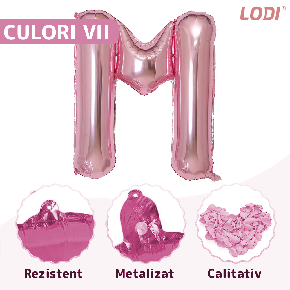 Balon in Forma de Litera M Lodi1475, metalizat, pentru Petreceri/Aniversari/Evenimente, rezistent, folie, roz, 40 cm