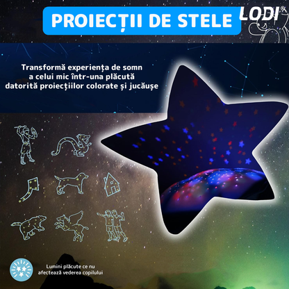 Lampa de Veghe Testoasa Lodi1430, proiector de lumini, 8 constelatii, lumina RBG, 2 cantece de adormit copiii, pufoasa si moale, mod inchidere automata, albastru