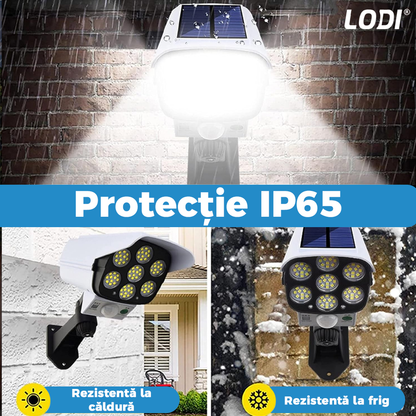 Lampa Solara 77 LED-uri Lodi264, tip camera, senzor de miscare, 3 moduri de iluminare, protectie IP65, Waterproof, exterior, telecomanda, alb