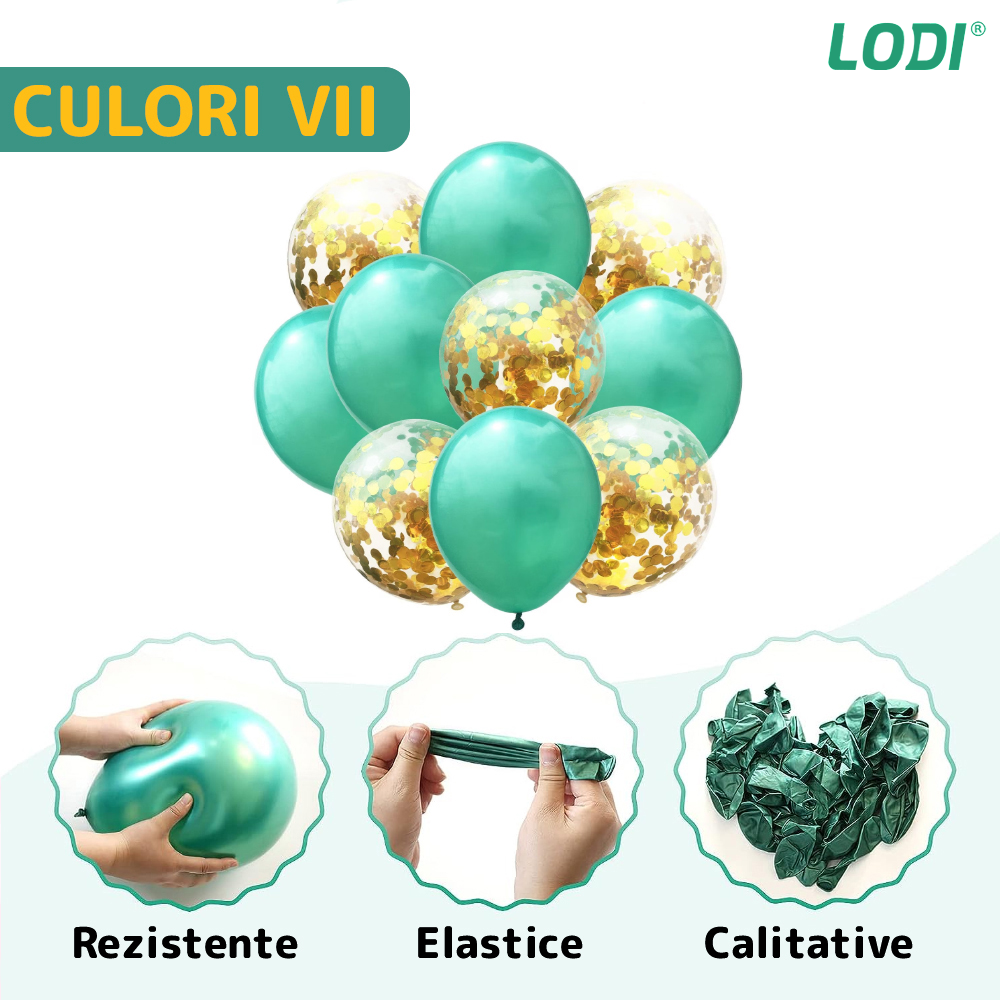 Set 10 Baloane Lodi258, Confeti, pentru Petreceri/Aniversari/Evenimente, o singura dimensiune, 2 culori, latex, turcoaz/auriu
