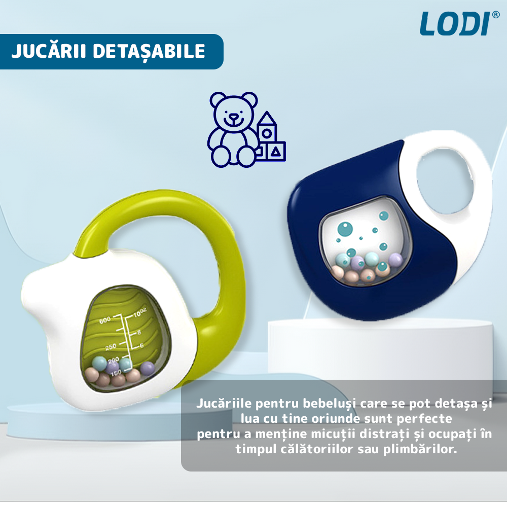 Centru de Activitati si Joaca Lodi1108, saltea interactiva pentru copii cu sunete, multifunctional, pian si oglinda detasabile, jucarii zornaitoare, 4 moduri interactive si educative, albastru inchis