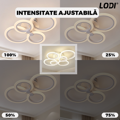 Lustra LED 6 Cercuri Lodi426,  dimabila cu telecomanda, 3 tipuri de lumina, intensitate ajustabila, lumina alba rece, neutra, alba cald, putere 160 W, 55 cm
