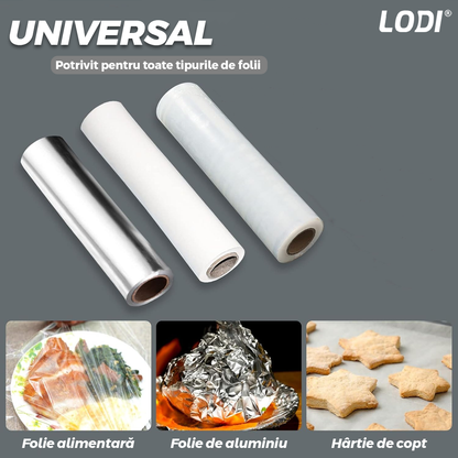 Dispenser de Bucatarie Multifunctional Lodi1491, 4 in 1, pentru folie alimentara/ folie de aluminiu/ hartie de copt si servetele, rezistent, montare usoara cu suruburi, compatibil cu diverse dimensiuni de role, alb