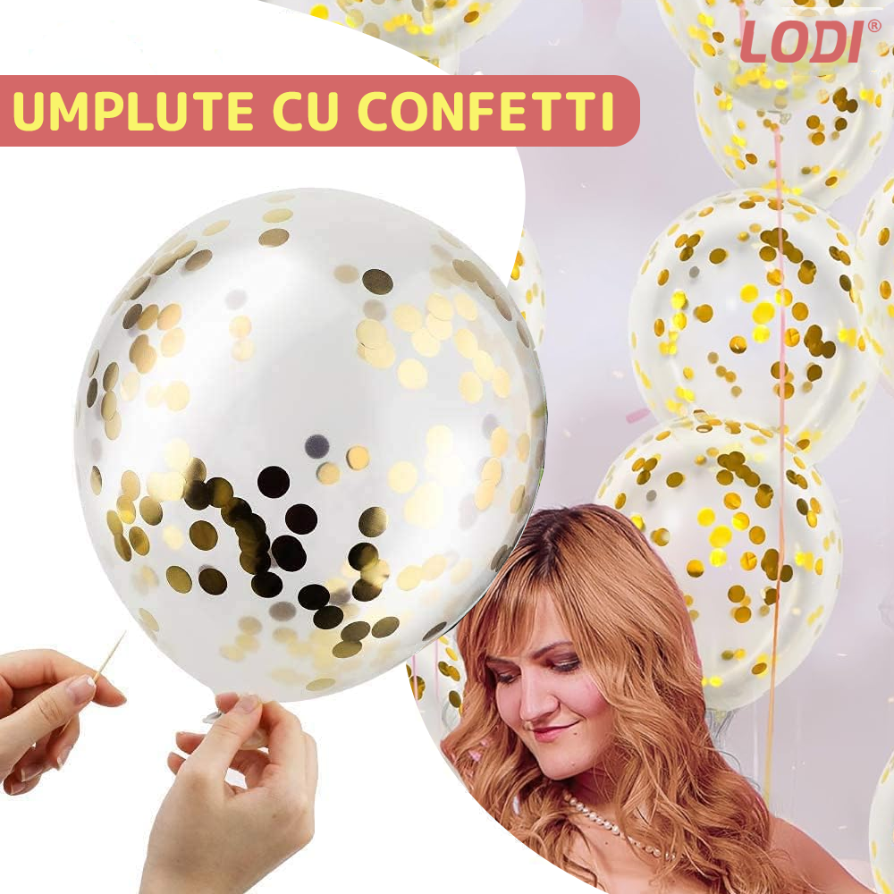 Set 5 Baloane cu Banner Lodi1061, Confetti, pentru Petreceri/Aniversari/Evenimente, model HAPPY BIRTHDAY, roz